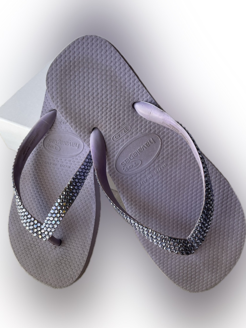 Havaianas Lilac Flip Flops Sparkling Swarovski Crystal Straps Size 39/40 US 8